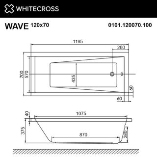 Акриловая ванна WHITECROSS Wave 0101.120070.100 120x70 см белый